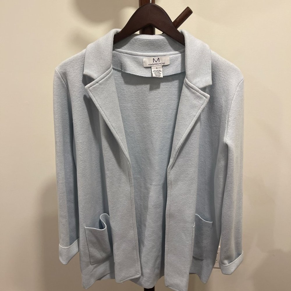 Magaschoni Open Cardigan Light Blue Sweater, US Size S